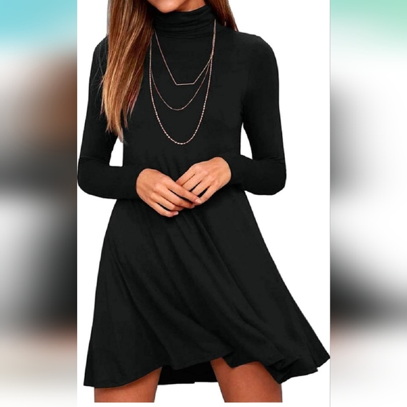 *New Keedone Women's Long Sleeve Turtleneck Casual Loose T-Shirt Dress - Picture 2 of 6